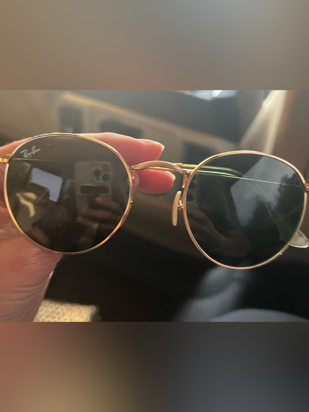 Ray-Ban Gold Frame Round Sunglasses with Dark Lenses